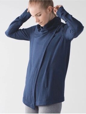 Lululemon Navy and Grey Modal Asymmetric Coast Wrap Pullover Sweater - Size 4